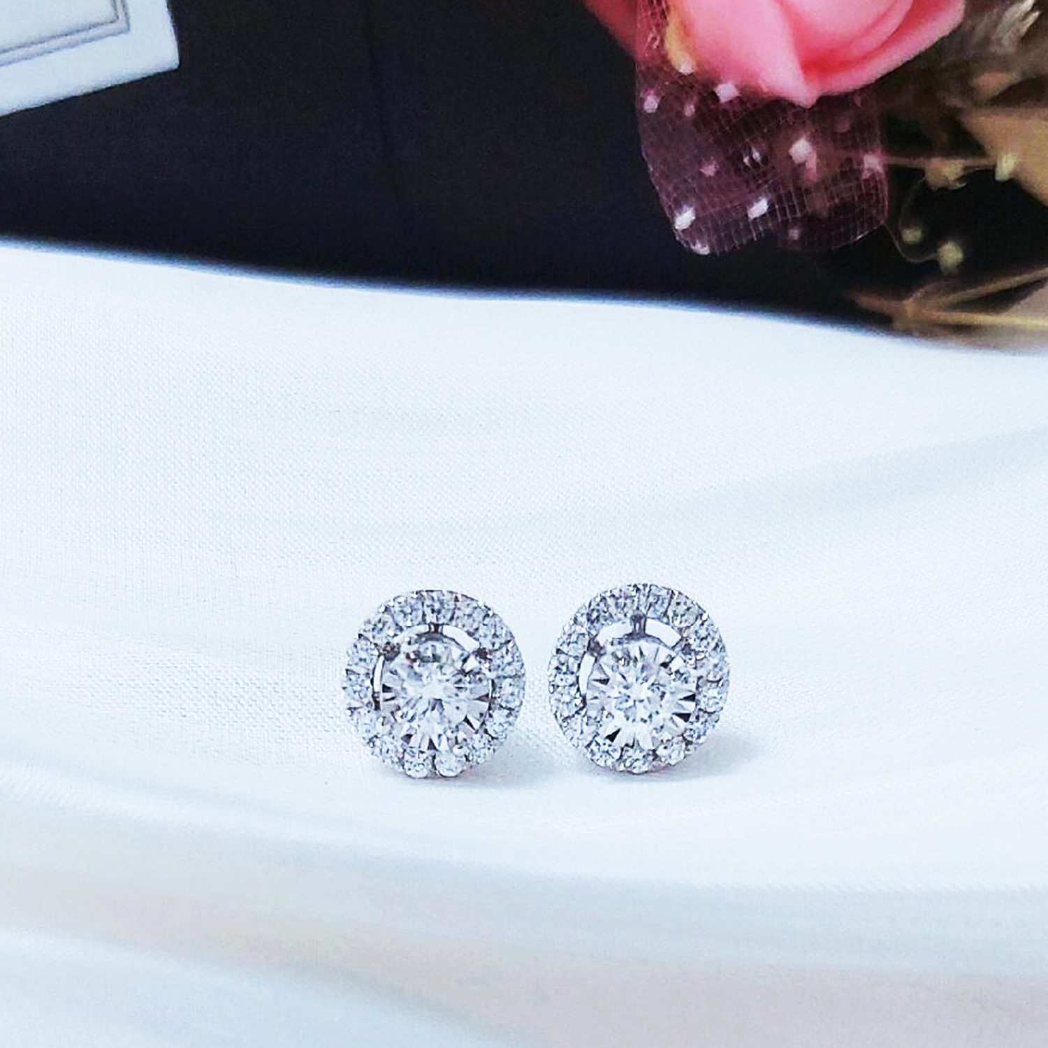 Raisove PT950鉑金 2cts／2p  四爪圓包培育鑽石耳釘(E-002)