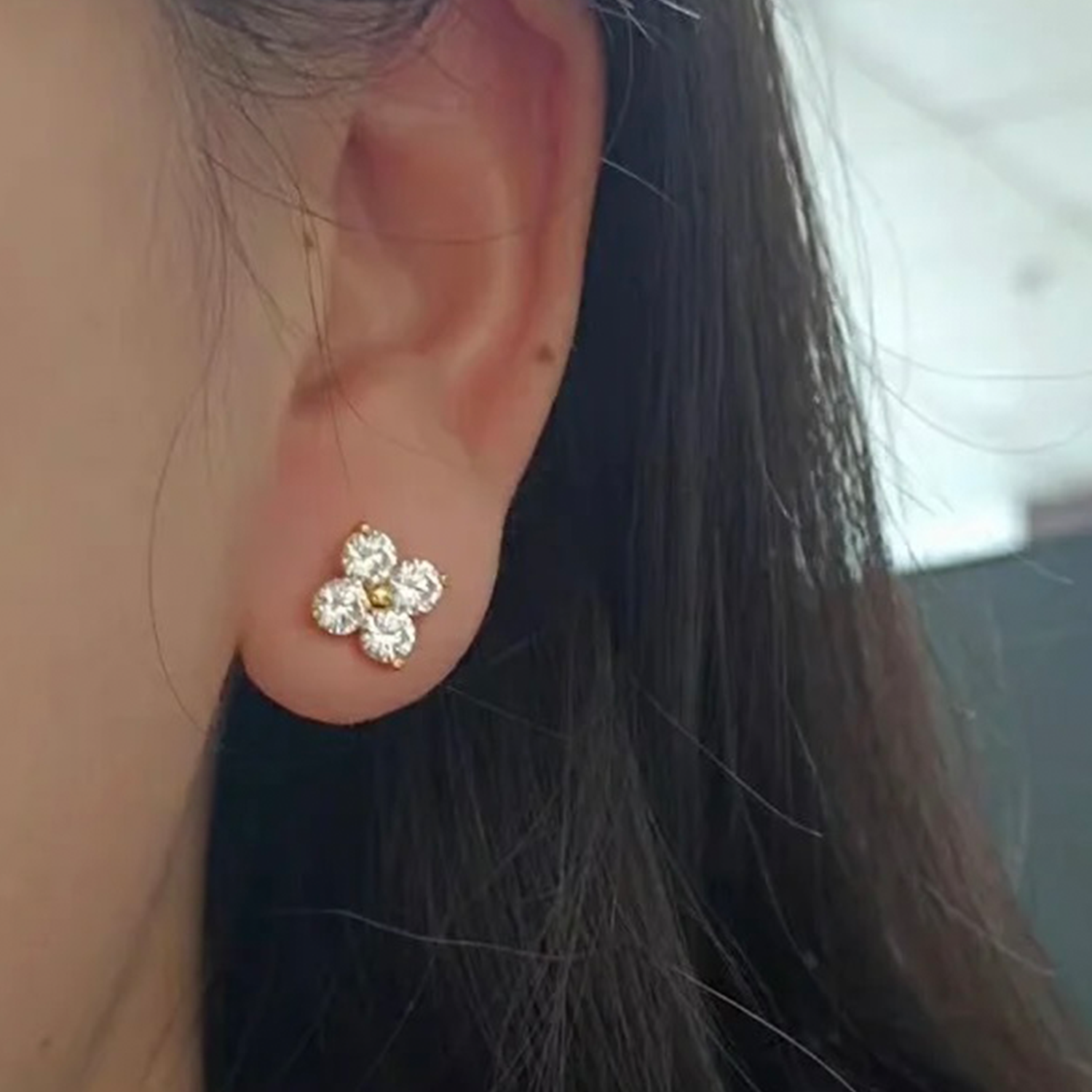 Raisove 18K红 2.9ct/2p 四葉草培育鑽石耳釘 (E-010)