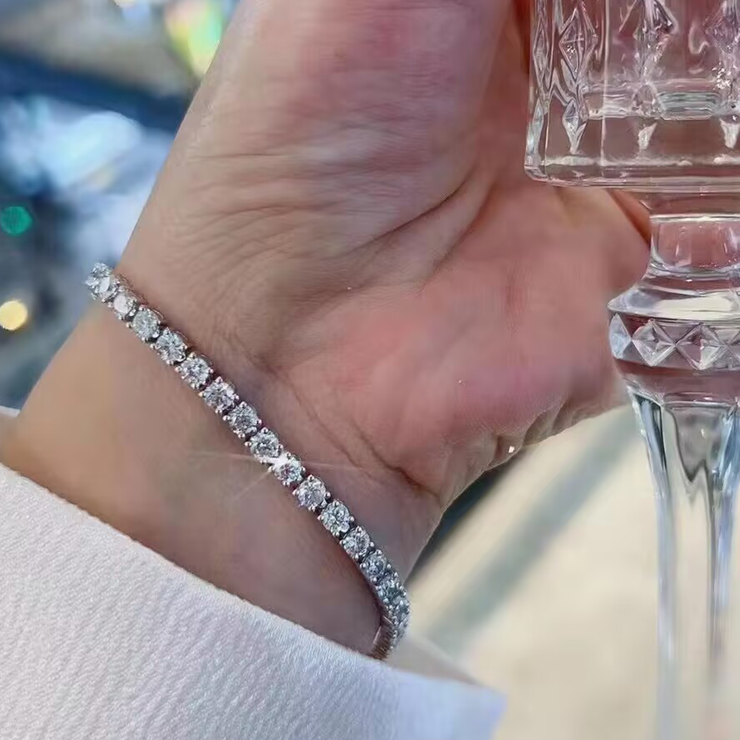 Raisove PT950鉑金  培育鑽石網球手鏈(H-001)