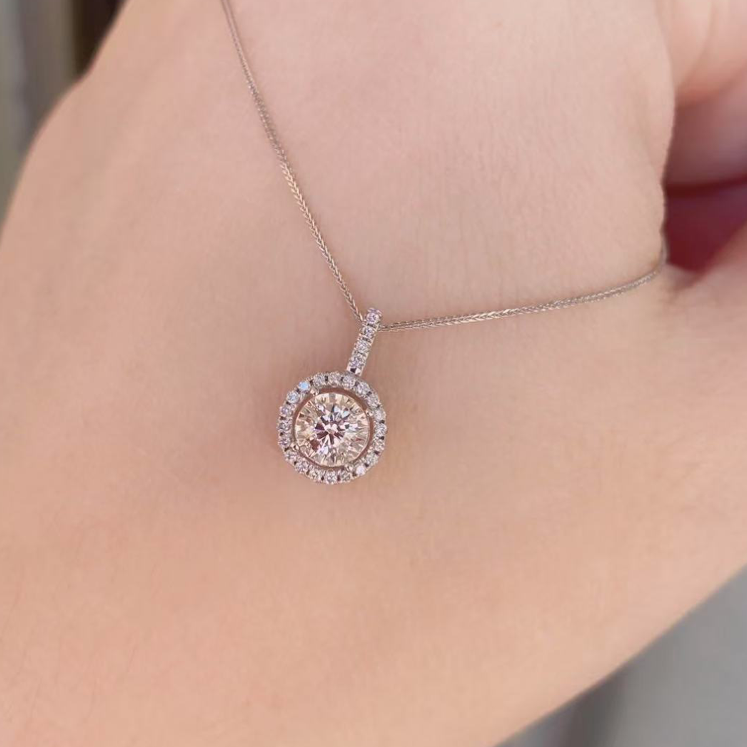 Raisove PT950鉑金 1.01cts  圓形圍鑲培育鑽石吊墜(N-002)