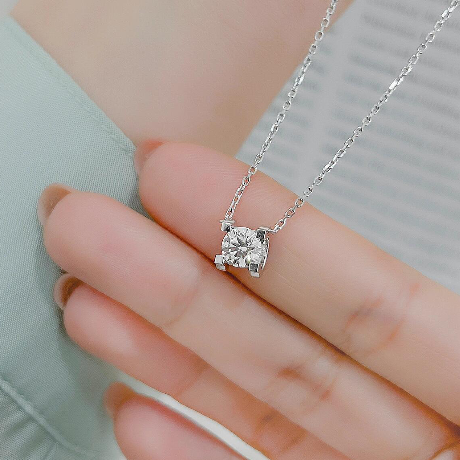 Raisove PT950鉑金 1 cts  四爪牛頭培育鑽石吊墜(N-003)