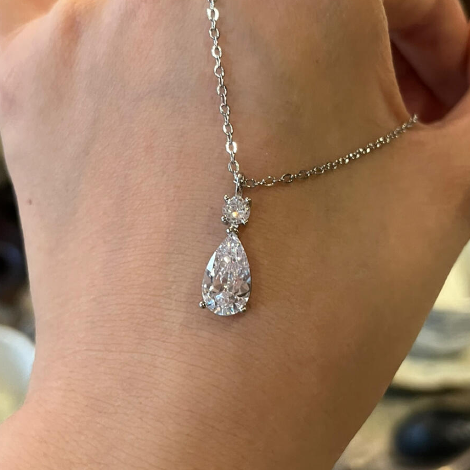 Raisove PT950鉑金 1.06cts  水滴形培育鑽石吊墜(N-010)