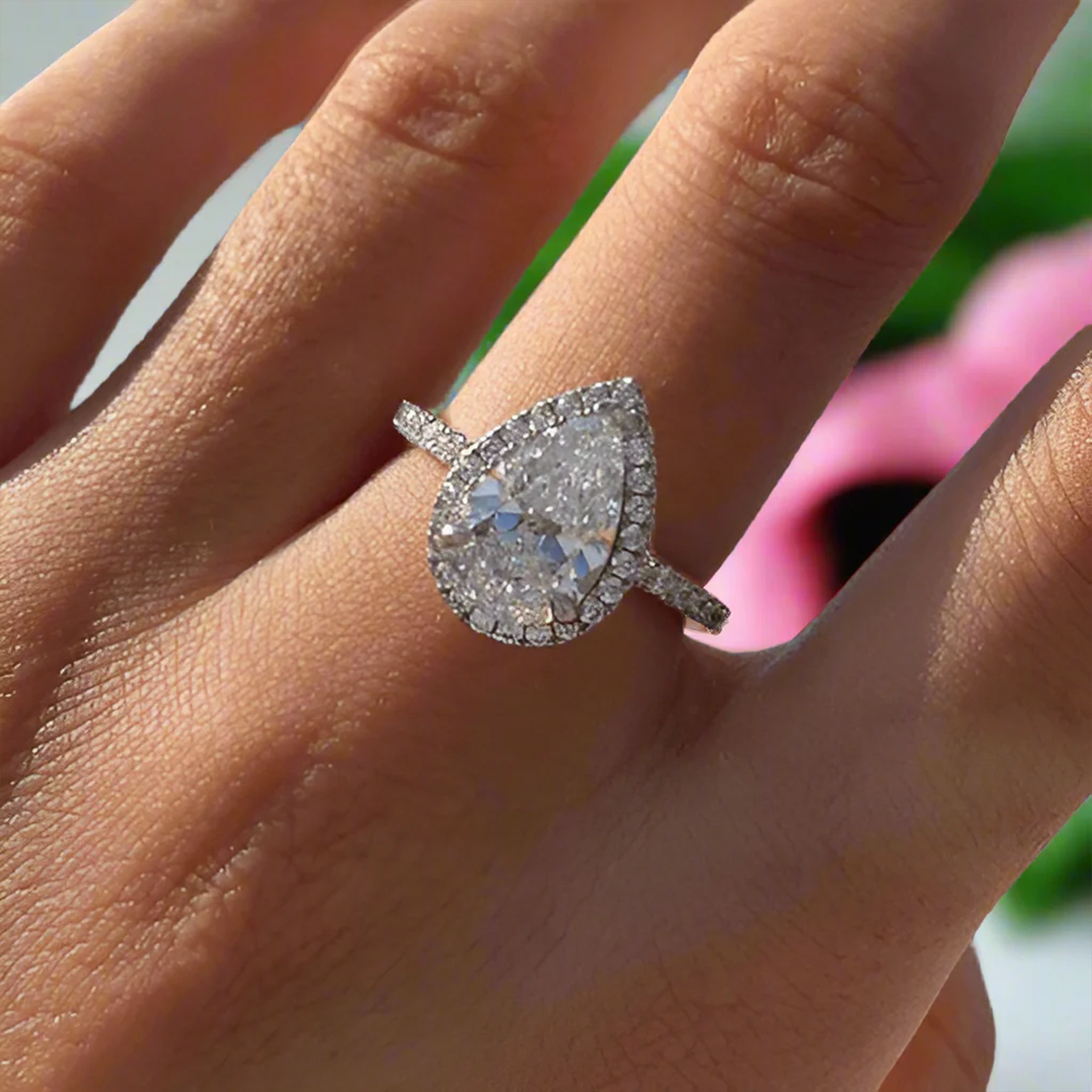 Raisove PT950鉑金 1cts 碎石水滴形培育鑽石戒指 E色(R-021)