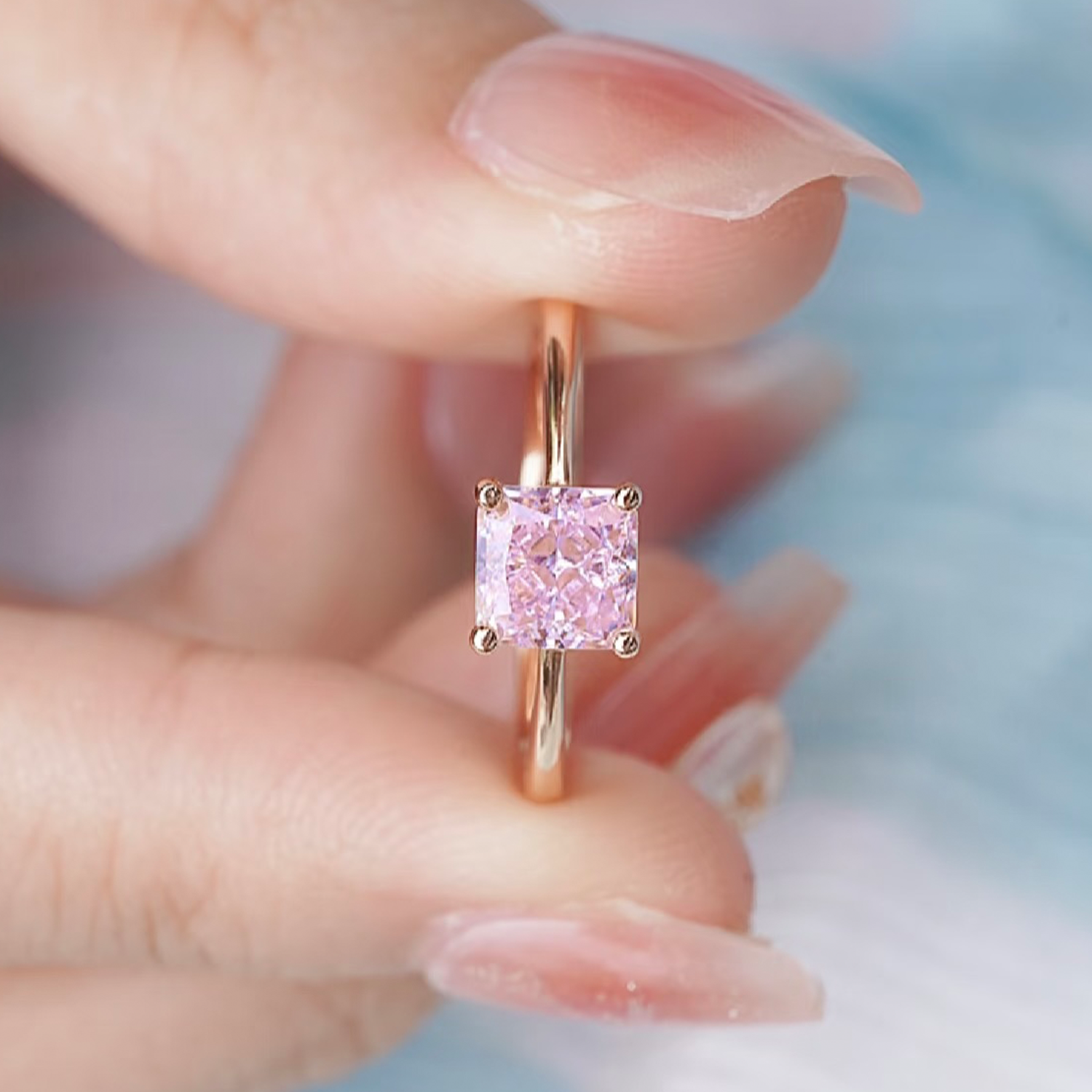 Raisove 18K 2.17ct 粉鑽公主方培育鑽石戒指 (R-028)