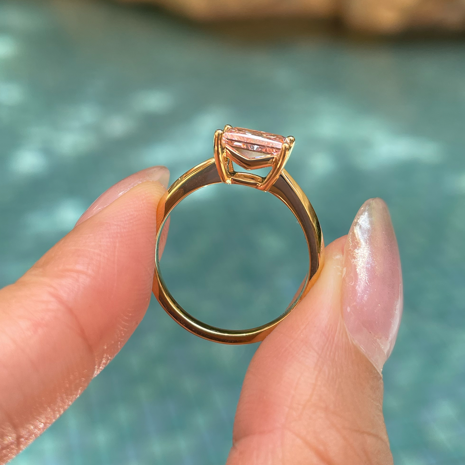 Raisove 18K 2.17ct 粉鑽公主方培育鑽石戒指 (R-028)